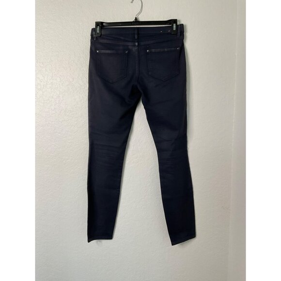 Club Monaco Dark Navy Skinny Leg Jeans Women's Size 6 Stretch Denim Faux Leather - Picture 2 of 7